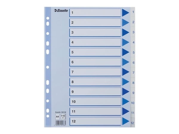 Esselte - Avdelare - förtryckt: 1-12 - för A4 (210 x 297 mm) - tabbad