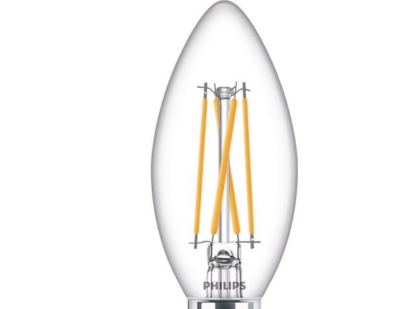 Philips - LED-filamentlyspære - form: B35 - klar finish - E14 - 2.5 W (ekvivalent 25 W) - klasse D - varmt hvitt lys - 2200-2700 K