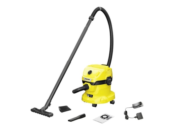 Kärcher WD 2-18 battery set - Dammsugare - med behållare - med/utan påse - gul - 1 batteri, laddare medföljer