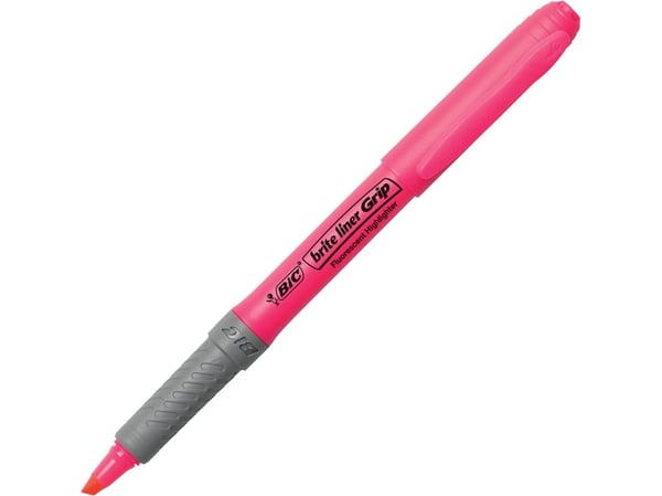Overstregningspen BIC Highlighter Grip pink med skrå spids - (12 stk.)