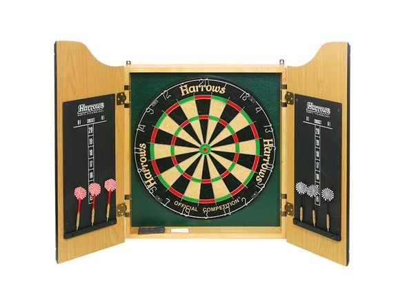 Harrows Darts Pro''s Choice, Dartbord, Flerfarget, Tre, 6 stykker, Rosewood Finish Cabinet (with scoreboards inside the doors) Official Competition...
