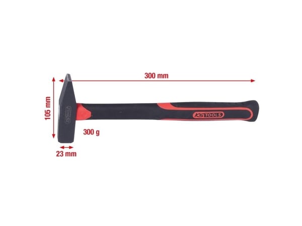 KS Tools 142.1331, Klinkehammer, Stål, Fiberglass, Svart, 30 cm, 500 g