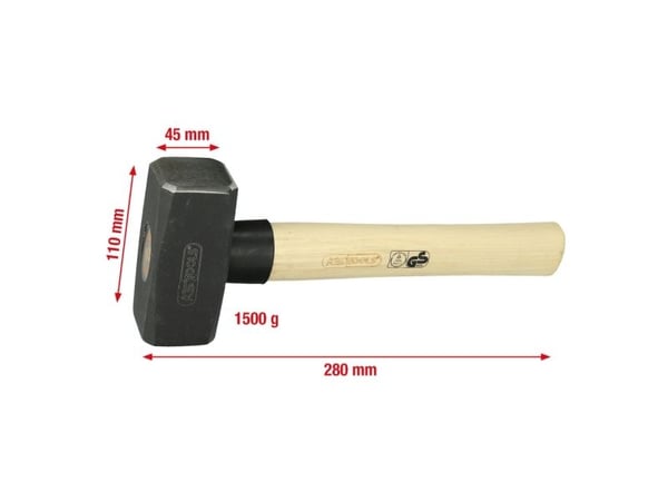 KS Tools 142.5150, Slägga, Stål, Trä, 28 cm, 1,6 kg, 1,5 kg