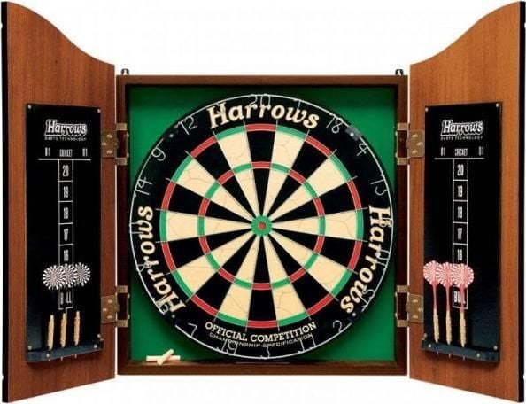 Harrows Darts Pro''s Choice, Dartbord, Flerfarget, Tre, 6 stykker, Rosewood Finish Cabinet (with scoreboards inside the doors) Official Competition...