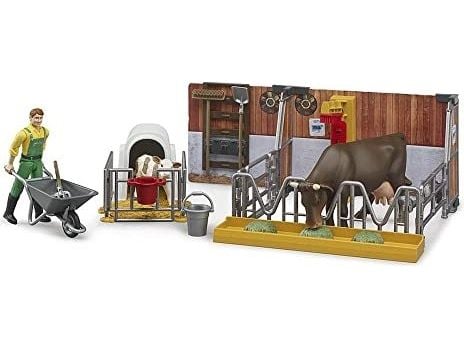 Bruder bworld Cow and Calf Barn with farmer toy