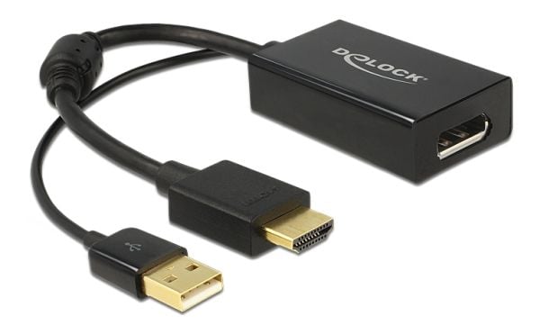 Delock 62667 HDMI / DisplayPort-sovitin [1x HDMI-stik - 1x DisplayPort-bøsning] Sort forgyldte stik, med ferritkerne 25.00 cm