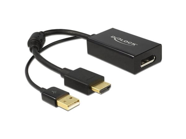 Delock 62667 HDMI / DisplayPort-sovitin [1x HDMI-stik - 1x DisplayPort-bøsning] Sort forgyldte stik, med ferritkerne 25.00 cm
