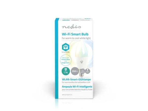 Nedis WIFILW10WTE14, 4,5 W, 35 W, E14, 350 lm, 25000 timer, Kjølig hvit, Varm hvit, Hvit