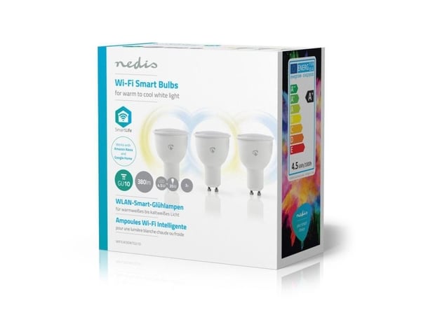 Nedis WIFILW30WTGU10, 5 W, GU10, 400 lm, Varm hvit, Hvit