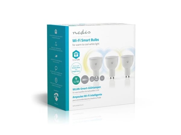 Nedis WIFILW30WTGU10, 5 W, GU10, 400 lm, Varm hvit, Hvit