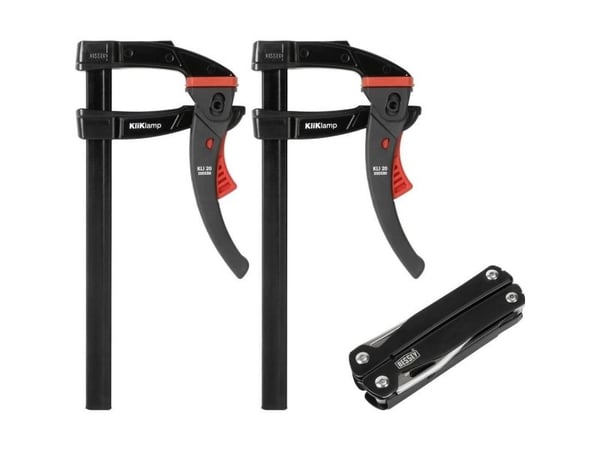 sarja: 2 x vipukiinnike teräs KLI20, 200x80mm KliKlamp + monitoimityökalu, Bessey [KLI-SET-A] Musta painos