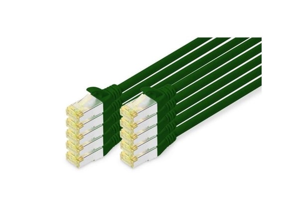 DIGITUS - Koblingskabel - RJ-45 (hann) til RJ-45 (hann) - 1 m - S/FTP - CAT 6a - halogenfri, formstøpt, uten hindringer - grønn (en pakke 10)