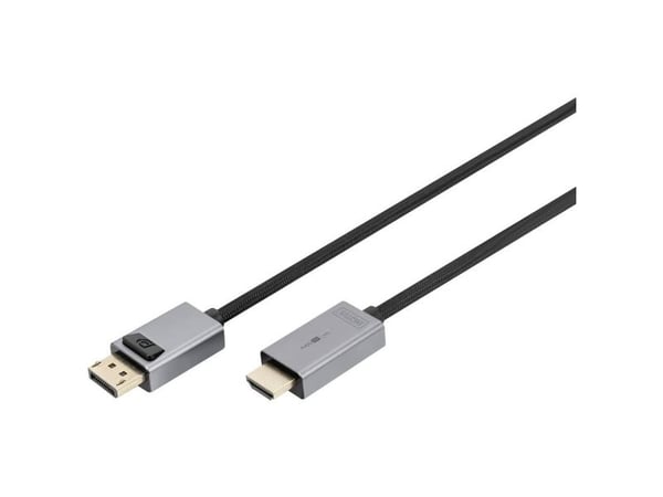 DIGITUS - Video adapter - DisplayPort hann til HDMI hann - 1.8 m - dobbeltisolert - svart - smekklås, 1080p-støtte, 4K 120 Hz støtte, 8 K 60 Hz (76...