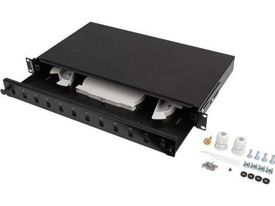 FIBERSTATT 12XSC SIMPLEX / 12XLC DUPLEX RACK 19" 1U SVART + TILBEHØR