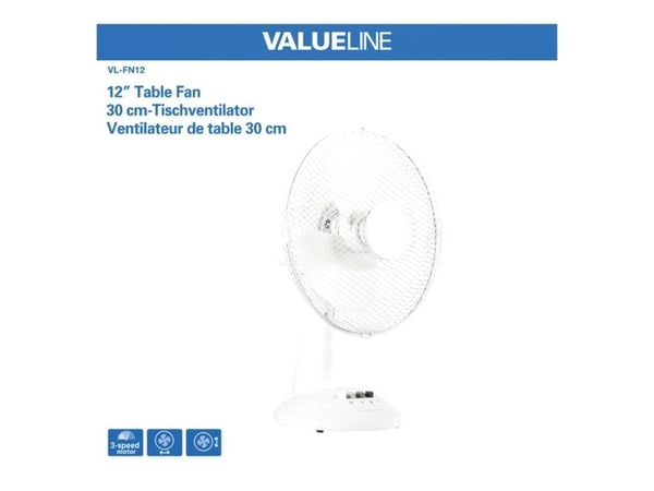 Valueline VL-FN12, Hvit, Bord, Plast, 30,5 cm (12"), AC, 190 x 375 x 345 mm