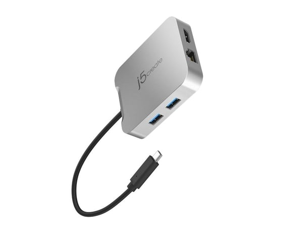 j5create JCD391-N 4K60 Elite USB-C® PD Multi-Port Adapter, Langallinen, USB 3.2 Gen 1 (3.1 Gen 1) Type-C, 85 W, 10,100,1000 Mbit/s, Hopea, 5 Gbit/s