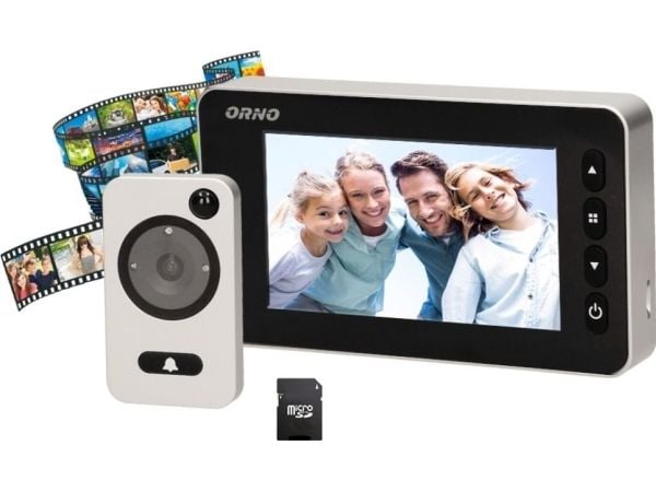 Orno elektronisk dørkikkert 4,7" med opptaksfunksjon til Micro SD, bevegelsessensor og meny, 9 språk, batteridrevet
