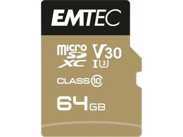 EMTEC SpeedIN' - Flashminnekort (microSDXC til SD-adapter inkludert) - 64 GB - UHS-I U3 / Class10 - 650x - microSDXC