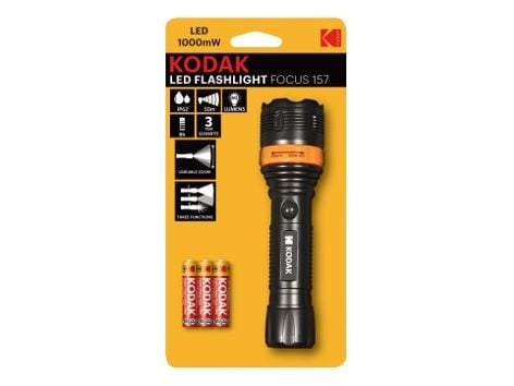 Kodak Flashlight LED Tourist Flashlight Kodak Focus 157 60lm Ip62 Zoom + 3 Batteries