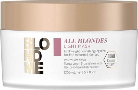 Schwarzkopf BLONDME All Blondes Light, 200 ml, Unisex, Farget hår, Blond, Shine (lys), Mykgjører, Forsterke, Krukke