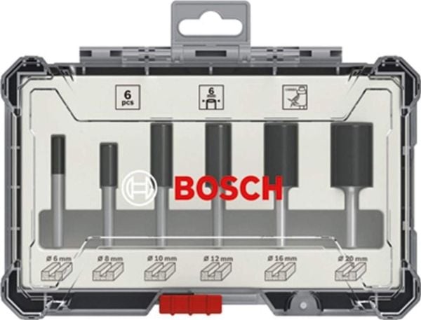 Bosch - Fresekutter - for bløtt tre, løvtre - 6 deler - 6 mm, 8 mm, 10 mm, 12 mm, 16 mm, 20 mm - cylindrical - lengde: 54 mm, 50 mm, 60 mm