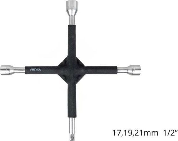 Kryssnøkkel 17–19–21 mm, 1/2", gummiert, AMIO-02402