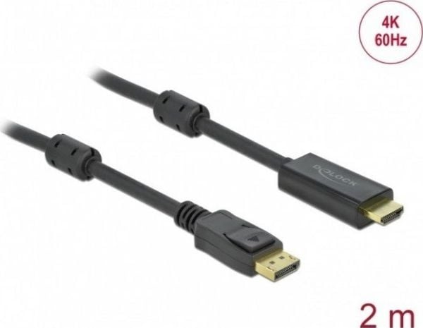 Delock - Adapterkabel - DisplayPort hann låsing til HDMI hann - 2 m - trippel beskyttelse - svart - 4K-støtte, aktiv
