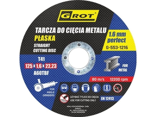 Grot Tarcza Plaska T1a kappeskive | 125x1,6x22 | komplett 10 stk Grot Tarcza Plaska T1a kappeskive | 125x1,6x22 | komplett 10 stk