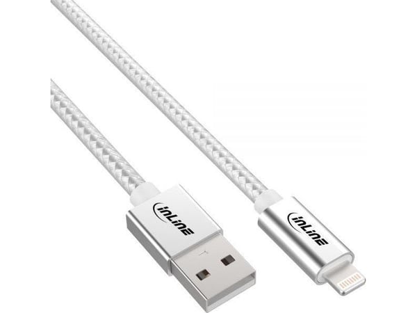 InLine 31422A, 2 m, Lightning, USB A, Silver, Rak, Rak