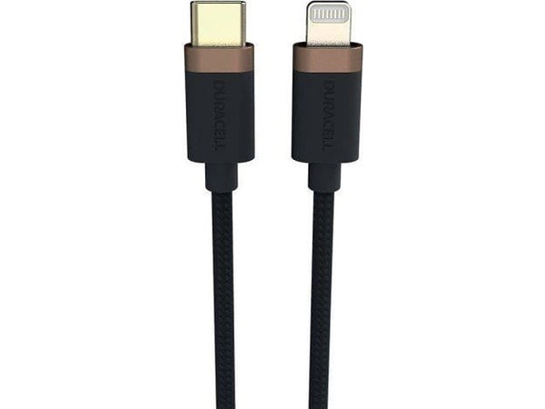 Duracell USB9012A, 1 m, Lightning, USB C, Hankjønn, Hankjønn, Svart