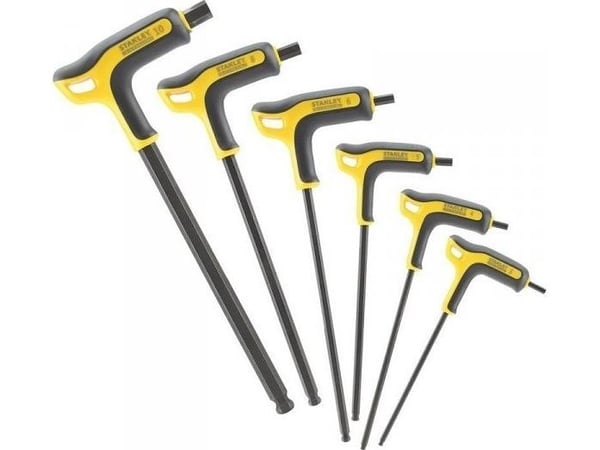 Stanley FMHT0-69049, Hex-nøkkelsett med T-grep, Metrisk, 6 stykker, T-grep med kort arm, Plastikk, Rustfritt stål