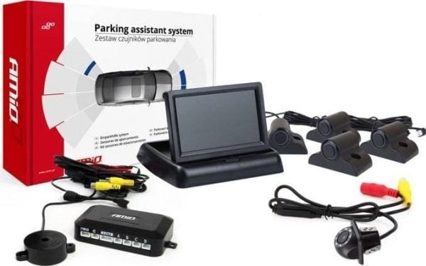 AMiO parkeringssensor-sett TFT02 4,3" med HD-kamera HD-305-LED, 4 sensorer, sort lastebil