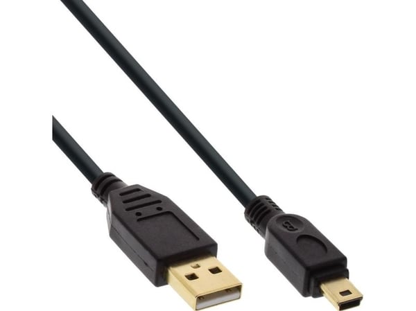 InLine 31830P, 3 m, USB A, Mini-USB B, USB 2.0, Hankjønn/hankjønn, Svart