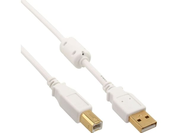 InLine 34510W, 1 m, USB A, USB B, Uros/uros, 0,48 Gbit/s, Valkoinen