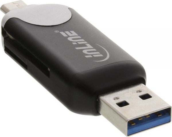 InLine 66779C, MicroSD (TransFlash), SD, SDXC, Svart, 5000 Mbit/s, USB/Micro-USB, Android