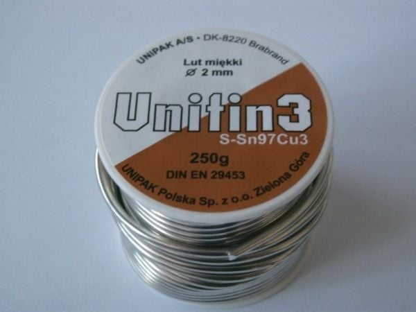UNIPAK UNITIN Solder 2.0mm 250grammaakupariputkien juottamiseenkylmän/lämpimän veden asennuksissa.