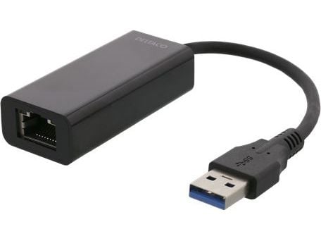 Deltaco USB 3.0 verkkosovitin, gigabit, 1xRJ45, musta, Langallinen, USB, Ethernet, 1000 Mbit/s, Musta