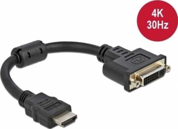 Delock - Video adapter - HDMI hann til DVI-I hunn - 20 cm - svart - tommelskruer, 4K-støtte