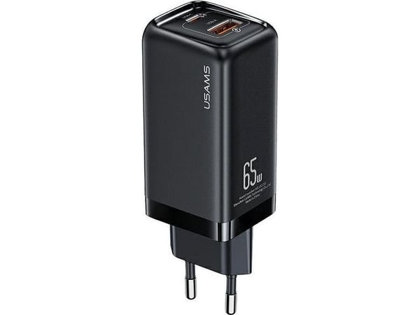 USAMS lader 1xUSB-C + 1xUSB-A 65W (kun hode) PD hurtiglading Super Si svart CC153TC01(US-CC153)