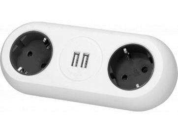 ORNO skjøteledning kontor 2x stikkontakt + 2x USB, ledning 1,4 m, hvit