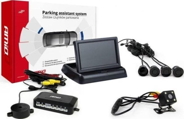 AmiO sett med parkeringssensorer TFT02 4,3" med HD-kamera HD-315-LED, 4 sensorer, svarte