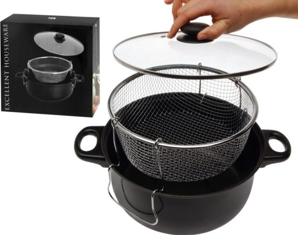 ASJ Commerce Gryte med sil for steking av pommes frites for dyp koking