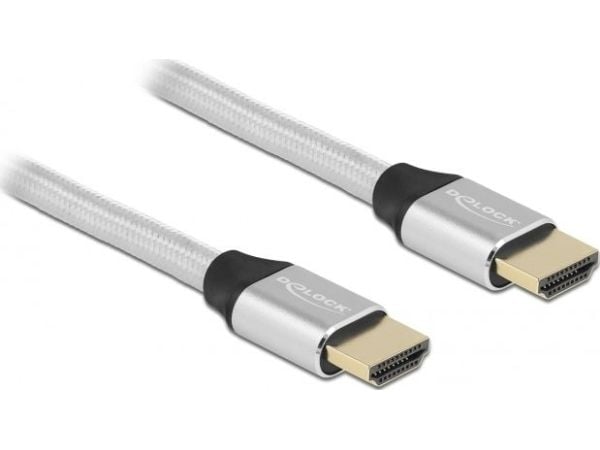 Delock - Ultra High Speed - HDMI-kabel - HDMI hann til HDMI hann - 2 m - trippel beskyttelse - sølv - gullglimtkontakter, 8 K 60 Hz (7680 x 4320) s...