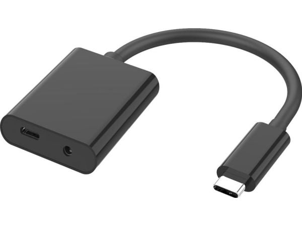 MicroConnect - USB-C til hodetelefonjakk / ladeadapter - USB-C hann til USB-C, minijakk hunn - svart - USB Power Delivery (100 W)