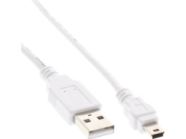 InLine 31810W, 1 m, USB A, Mini-USB B, USB 2.0, Uros/uros, Valkoinen