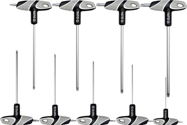 Yato YT-05615, L-torx nøkkelsett, T10, T15, T20, T25, T27, T30, T40, T45, T50, Grå, Sølv, Stål, Polypropylen (PP), Termoplastisk gummi (TPR), 20 cm