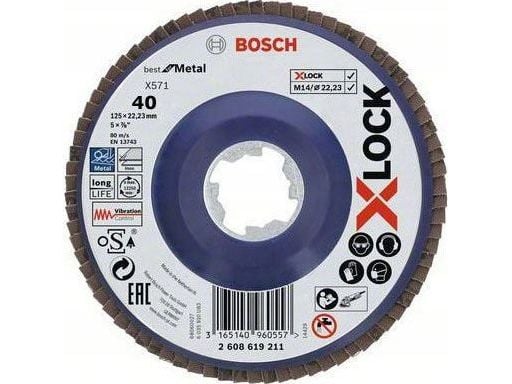 Bosch Best for Metal X571 - Lamellslipskiva - för metall, rostfritt stål - 125 mm - X-LOCK - M14 - rund - grus: 40