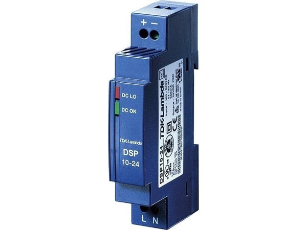 Insys Microelectronics TDK Lambda DSP 10-24, 10 W, 90 - 264 V, 47 - 63 Hz, 80%, UL1310 Class 2 (2), UL508 Listed, UL60950-1, EN60950-1, CE, Sininen
