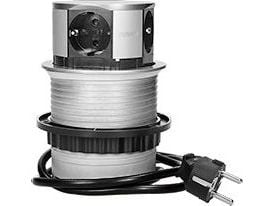 Orno Baldinis uttak Ø10 cm uttrekkbart fra benkeplate, med 1,5 m kabel, 4x2P+Z, schuko-variant