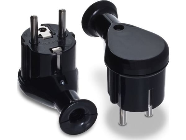 Volteo UNI-SCHUKO, 2P+Z 16A 250V MUSTA Kulmaliitin